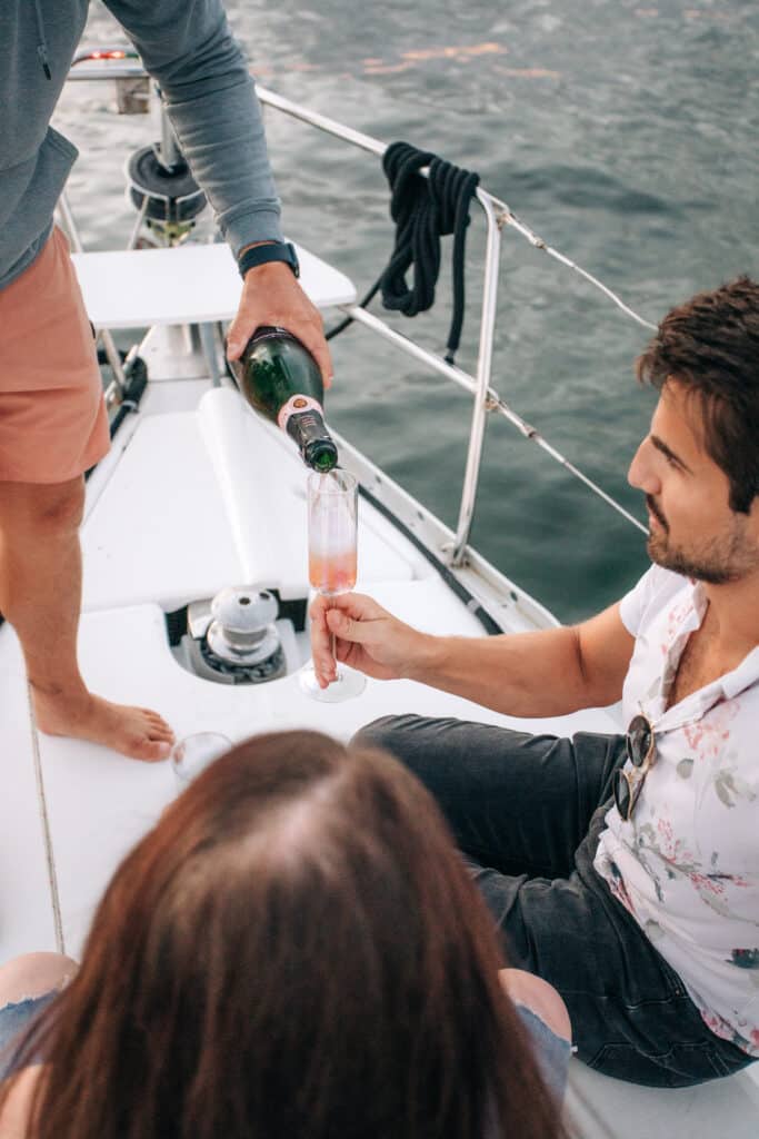 serving drinks on a sailboat