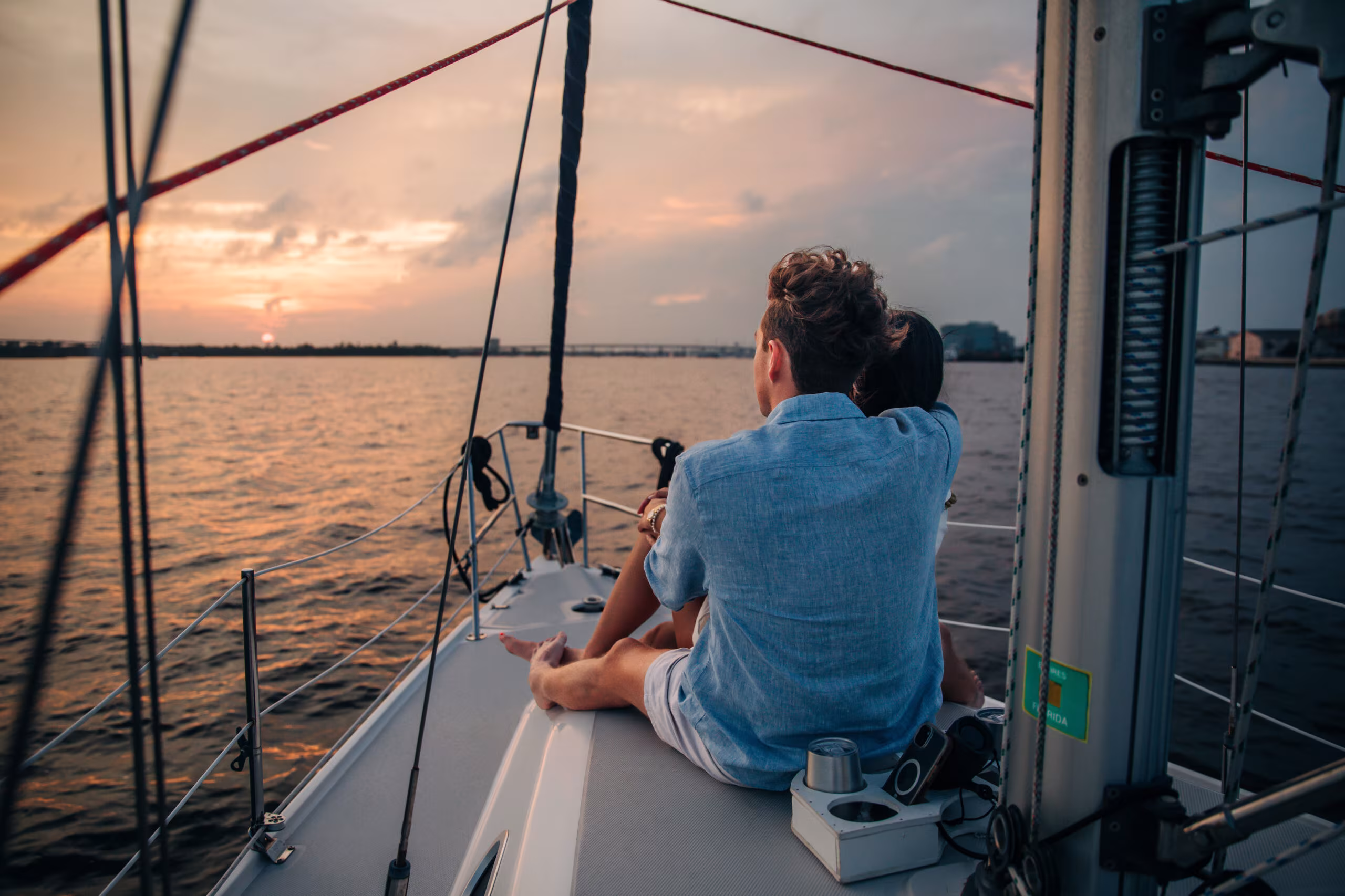 Guests aboard a private Blue Life Charters sailing yacht on Charleston Harbor