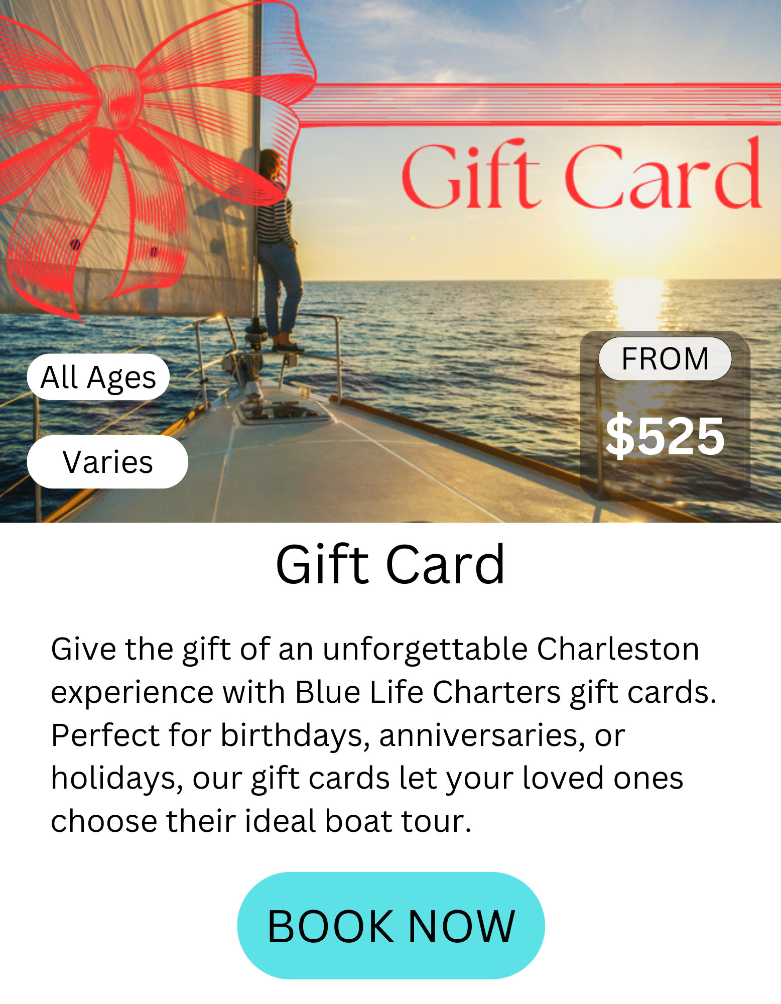 10 charleston sailing charter gift card details