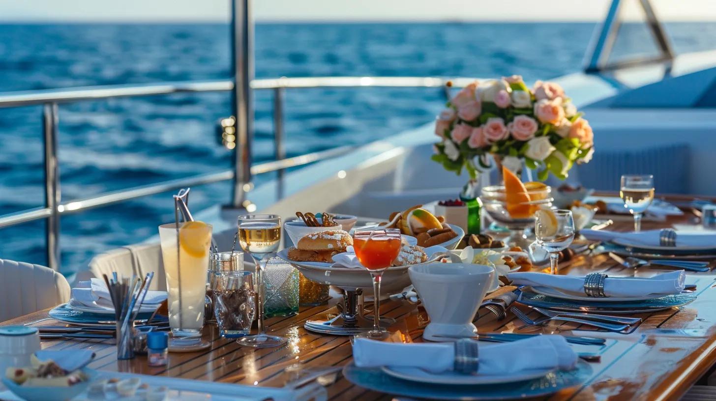 Elegant table setting for a bachelorette party on a yacht with ocean view