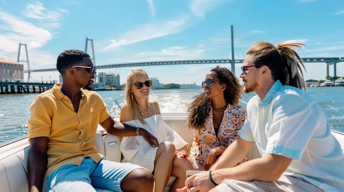 Group discussing customizable itineraries on a private boat charter in Charleston