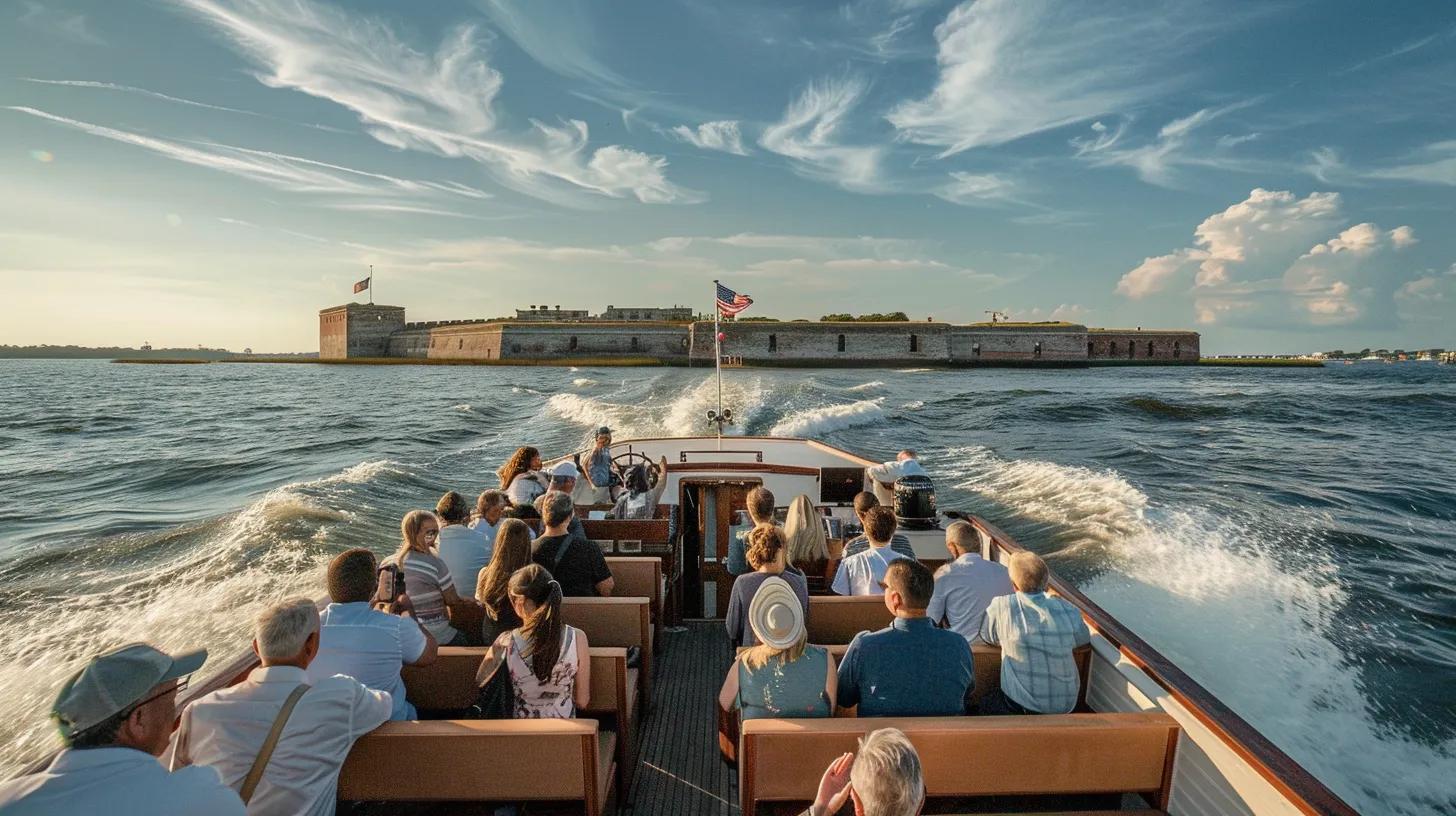 Guests enjoying private access to Fort Sumter on a boat tour, enhancing the viewing experience
