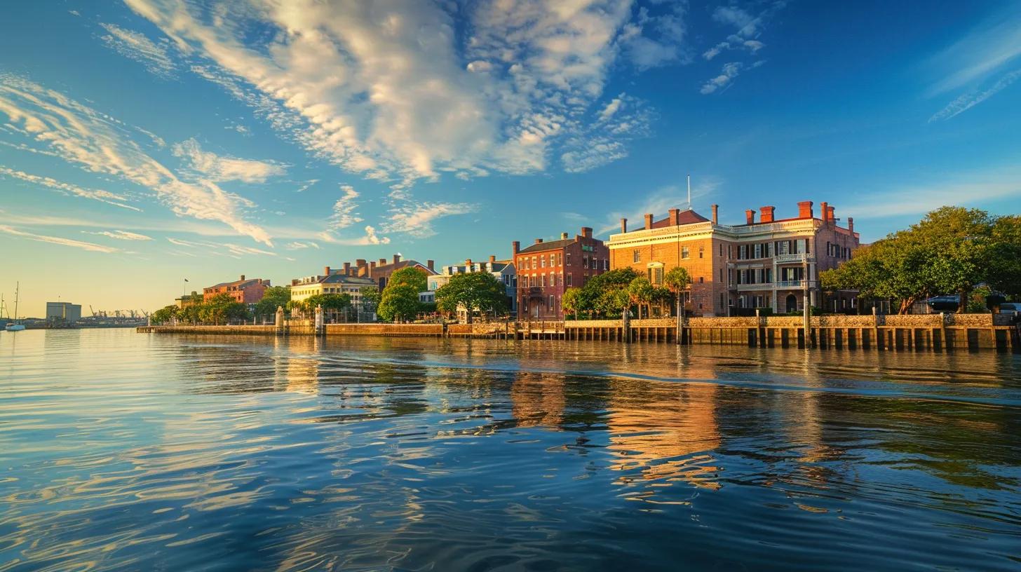 View of Charleston's historic waterfront with Fort Sumter and The Battery
