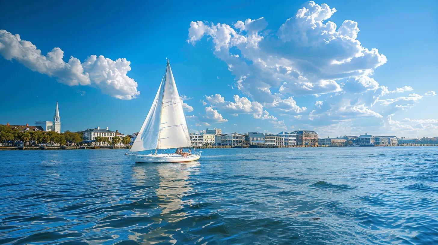 Sailing charter in Charleston with a sailboat on the water and historic waterfront views