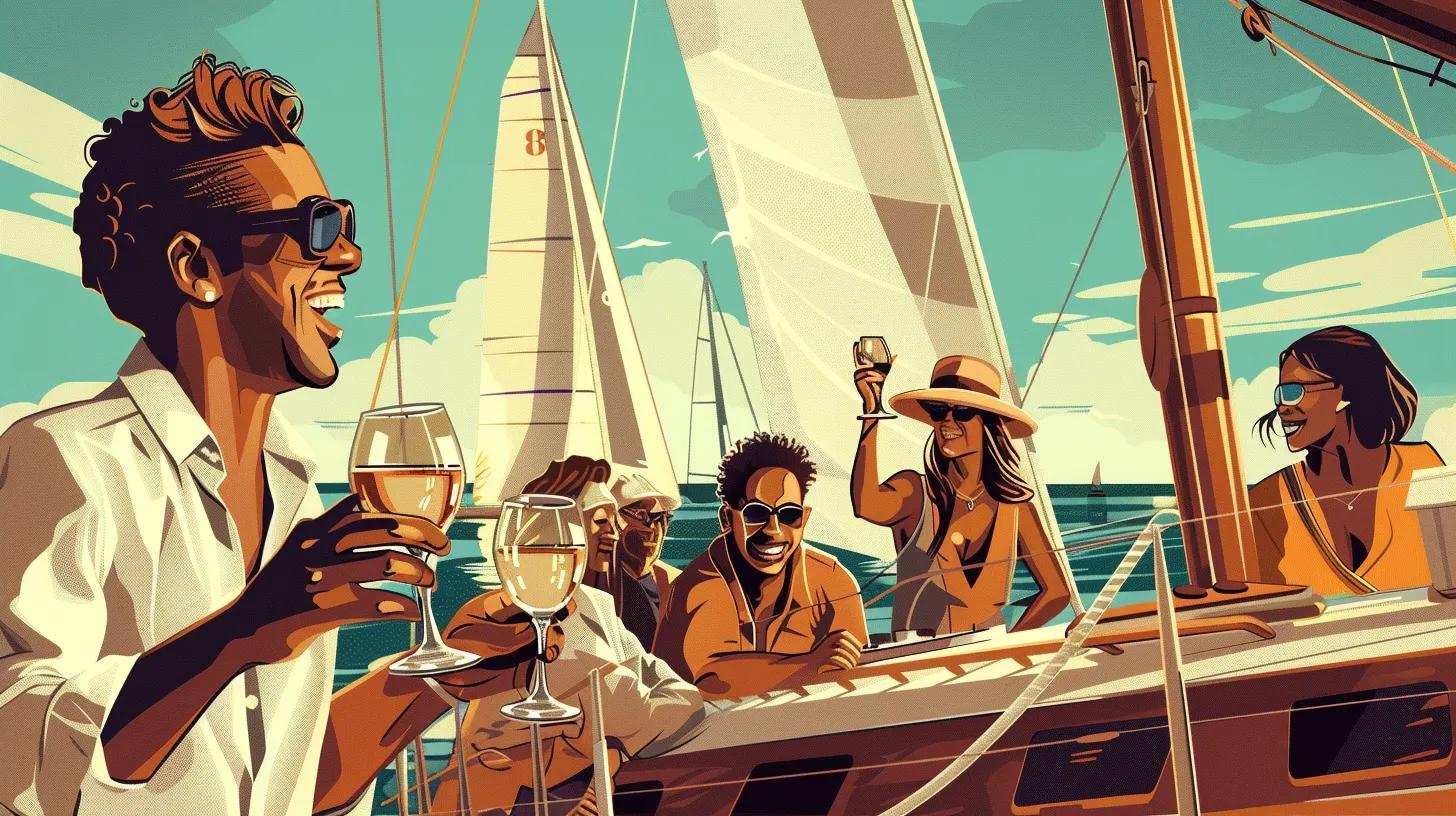 Group enjoying a themed sailing cruise with wine tasting in Charleston