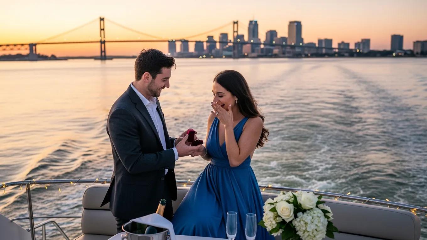 Couple celebrating their anniversary on a private yacht in Charleston